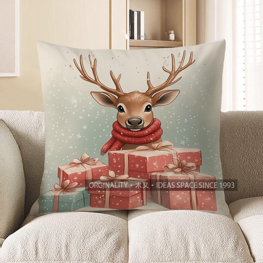 Home Decor Snowman &amp; Child Christmas Pillow Cover Pattern Cushion Cover Suitable For Sofa Bedroom Car Pillow Cover