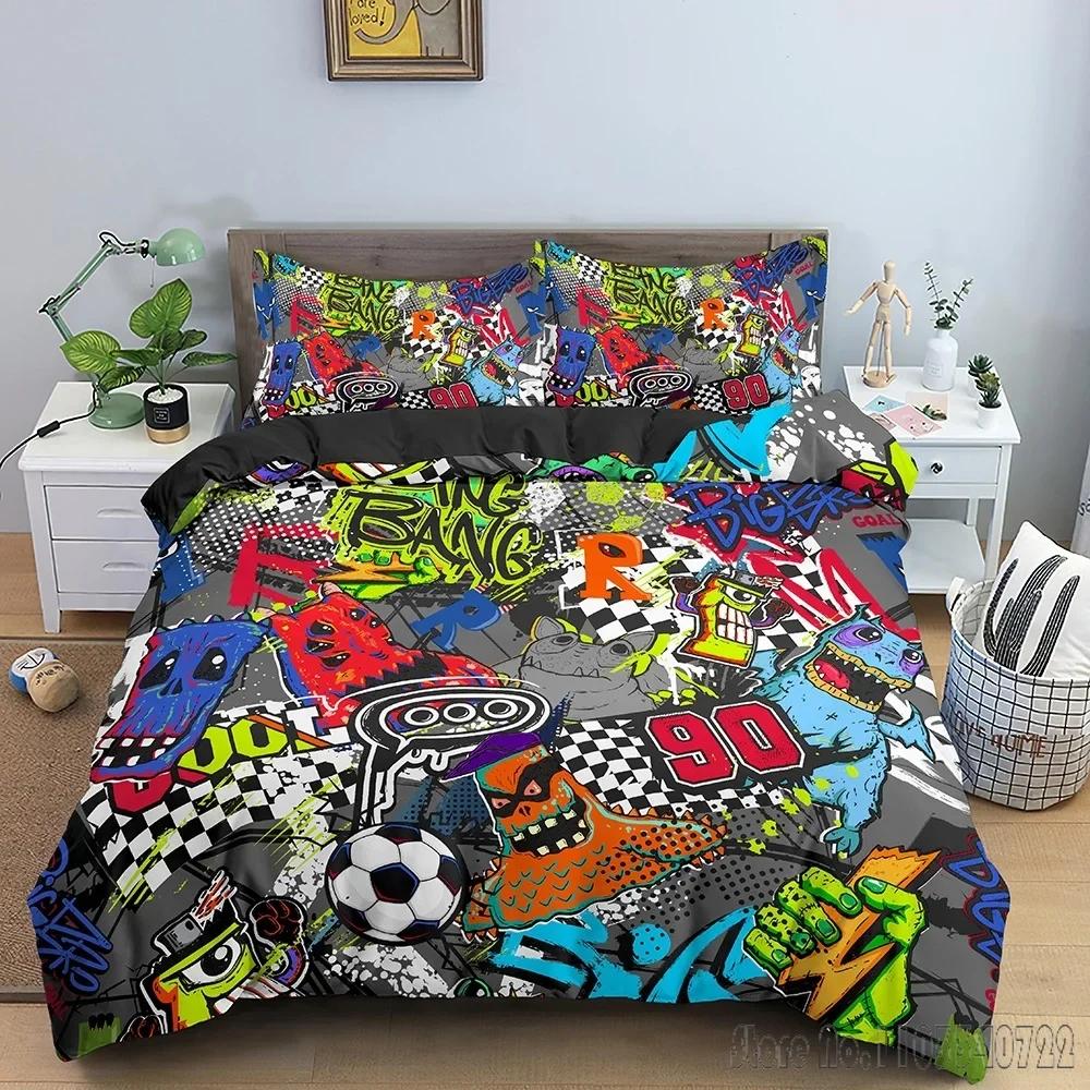 Cartoon Graffiti Quilt Gifts Duvet Cover Set HD Comforter Cover for Kids Bedding Sets Bedclothes Bedroom Decor