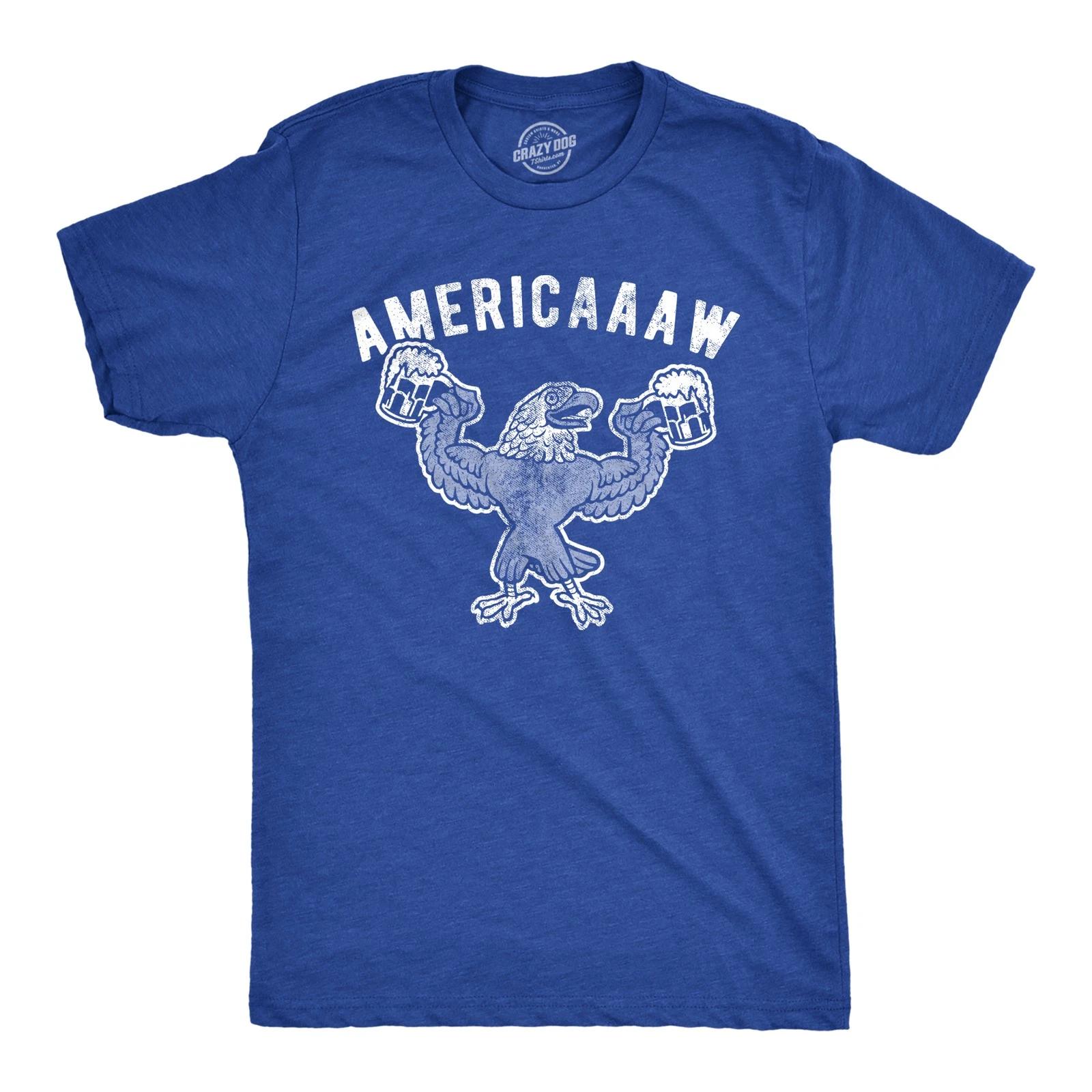 Mens Americaaaw T Shirt Funny 4th Of July Merica Bald Eagle Beer Drinking L