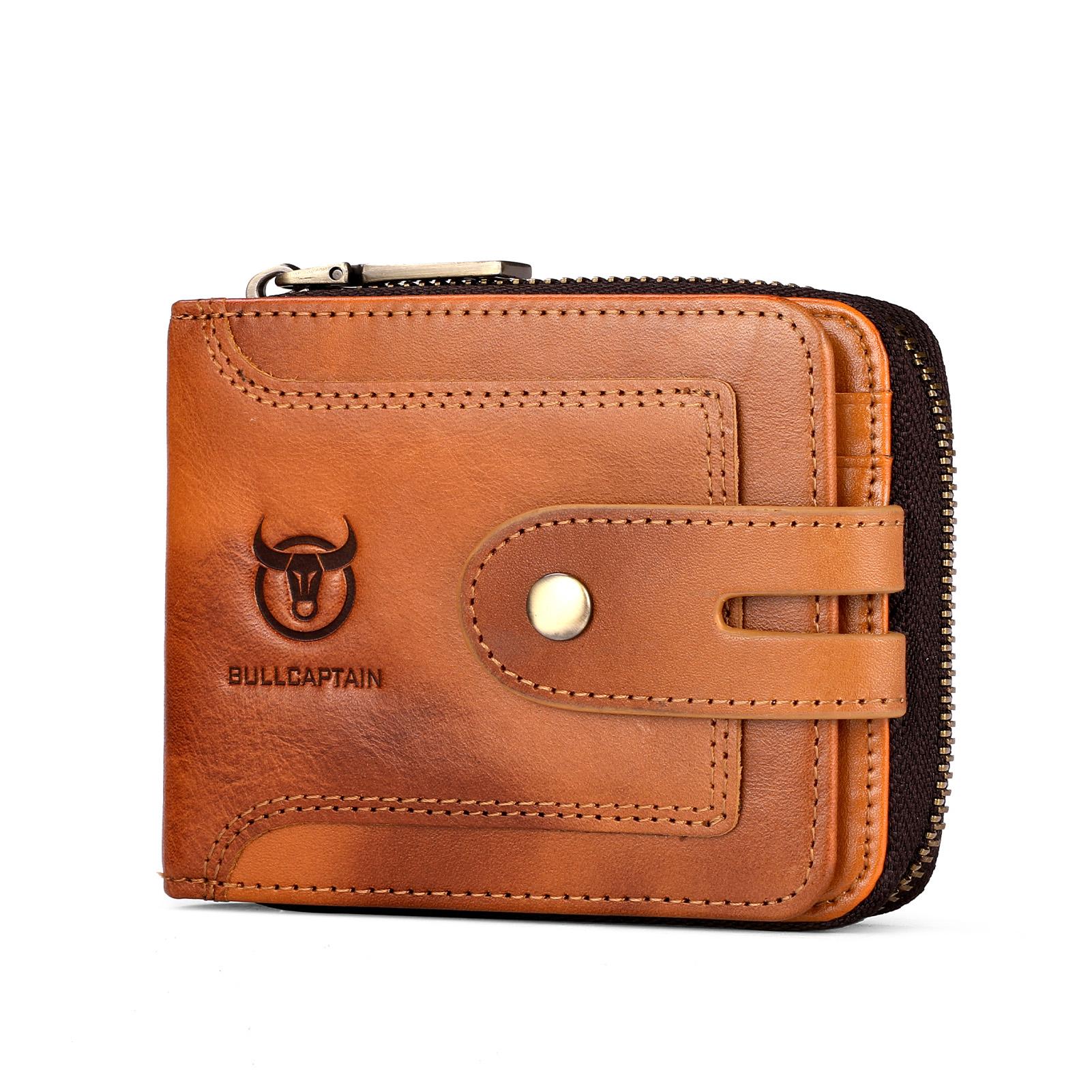 

Мужской кошелек из натуральной кожи с блокировкой RFID, с коротким дизайном на молнии, отделениями для карт и зажимом для денег жёлтый