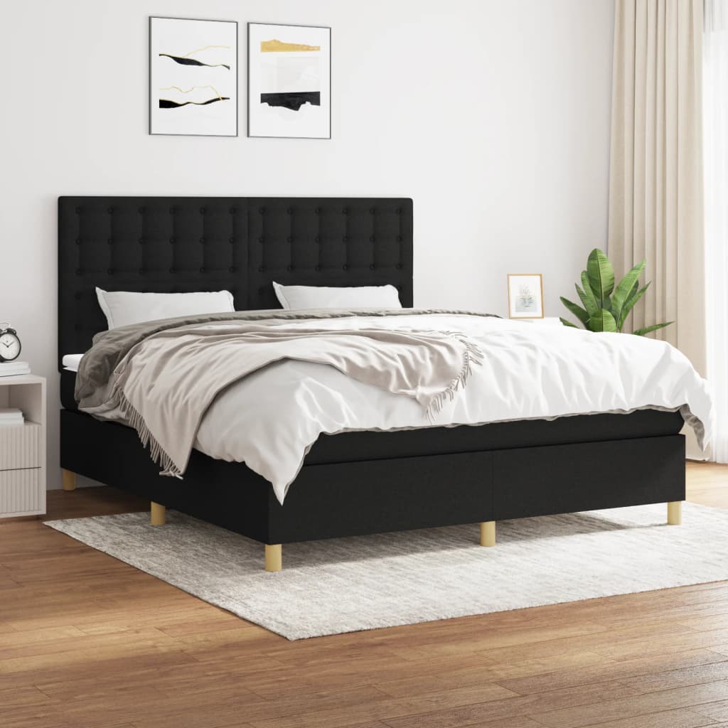 Vidaxl Continental Bed With Mattress, Black, Fabric 160X200 Cm