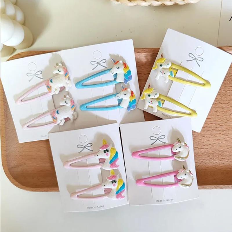 2pc Pink Kawaii Unicorn BB Hair Side Clips for Women Girls Kids Child Hairpin Gift Hair Accessories Headwear Ornament