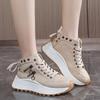 Women's High-Top Sneakers with Thick Platform Sole for Height Increase Breathable ComfortVersatile Casual Outdoor Shoes for Spring