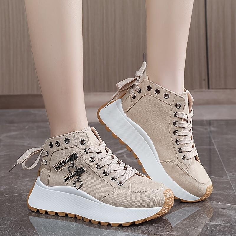 Women's High-Top Sneakers with Thick Platform Sole for Height Increase Breathable ComfortVersatile Casual Outdoor Shoes for Spring
