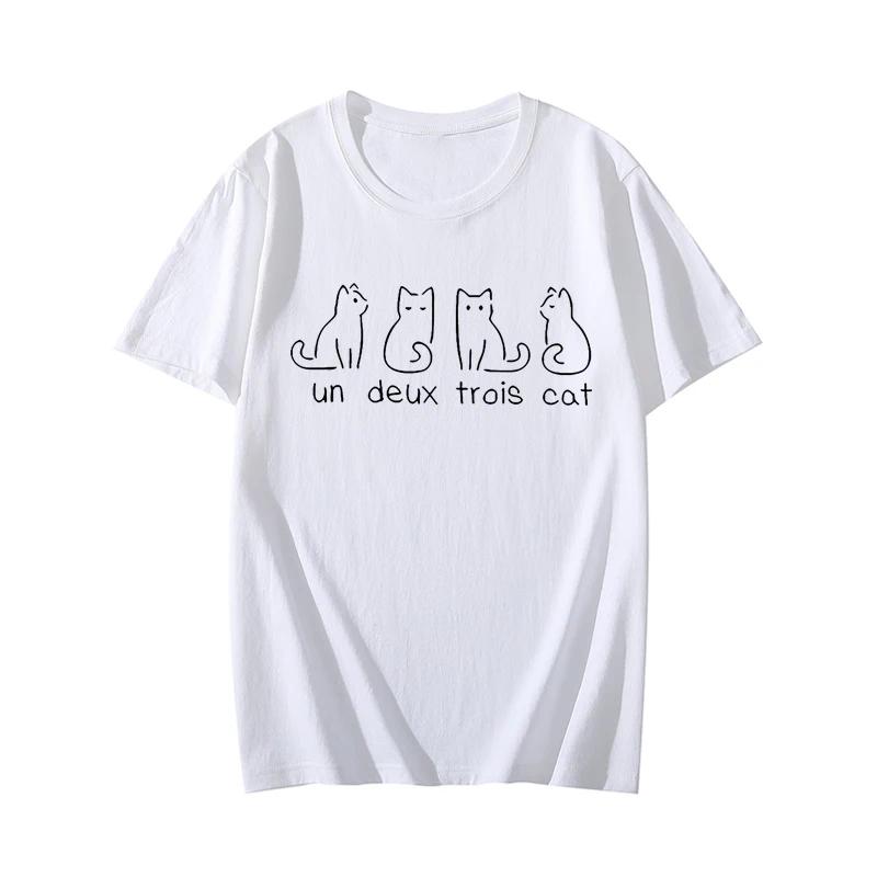 Un Deux Trois Cat Print TShirt Summer Womens Clothing Casual Fashion Cute Tops Harajuku ONeck Short Sleeve Tshirts Unisex