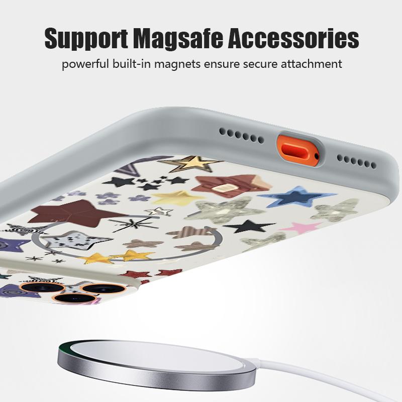 Colorful Stars Print Phone Case For iPhone 17 Pro Max Hybrid TPU+PC Magnetic For Magsafe Matte Cover For iPhone 16 15 14 13 Pro Max
