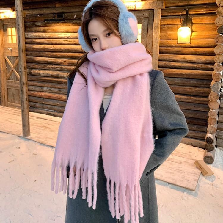 New Autumn and Winter Mohair Scarf Women's Korean Version Thickened Warm Versatile Plaid Scarf Knitted Fringed Student Scarf