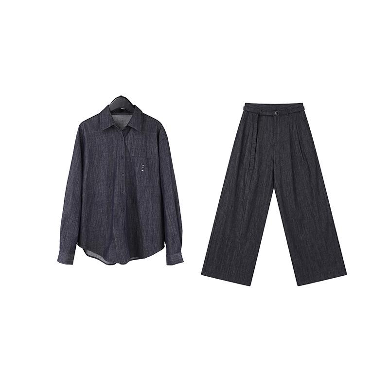 

The MIND Washable Denim Shirt & Pants Set - Spring 2026 Casual Fashion for Women (T6187C) Pants S джинсовый синий