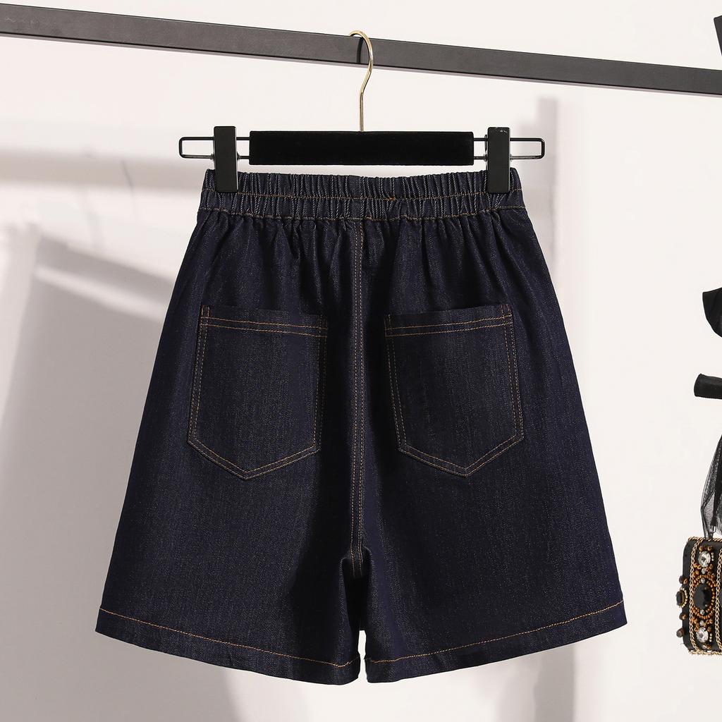 Dimanaf Summer Plus Size 2025 Women Jeans Shorts Elastic Waist Pants Loose Basic High Waist Blue Denim Pants