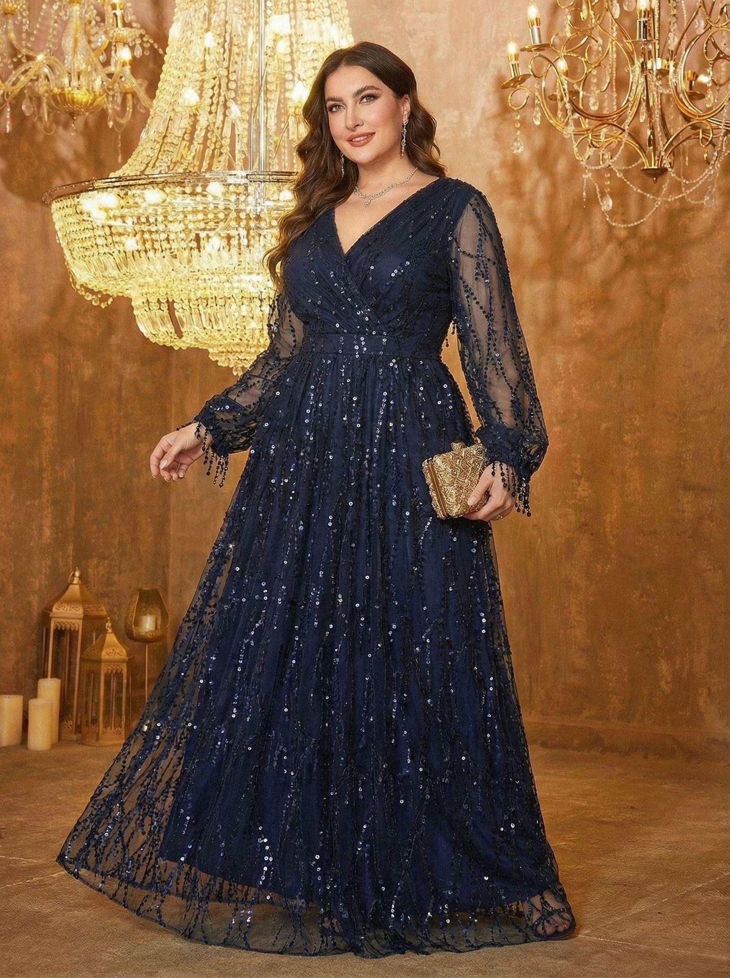 Lielā izmēra sieviešu elegantā sequin līgavas