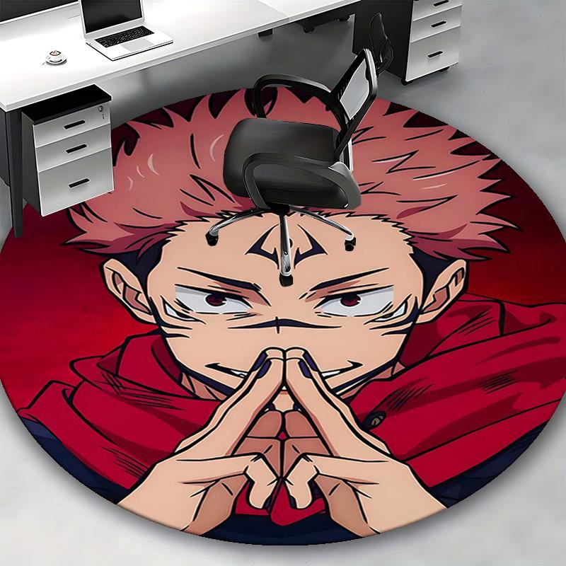1pc Jujutsu Kaisen Satoru Gojo Anime Design Round Carpet - Office Chair Mat, Non-Slip Rug for Home Decor