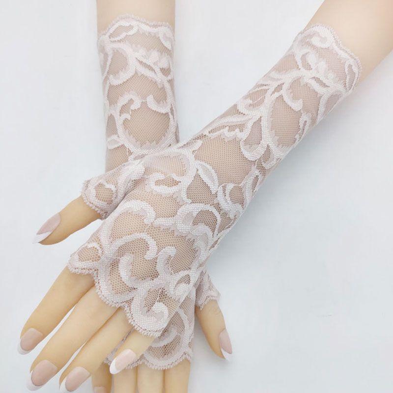 

Lace Gloves Short Half Finger Open Finger Sun Protection UV Protection Non Slip Breathable Thin Outdoor Cycling Youth Sports Skin color(23cm) One size