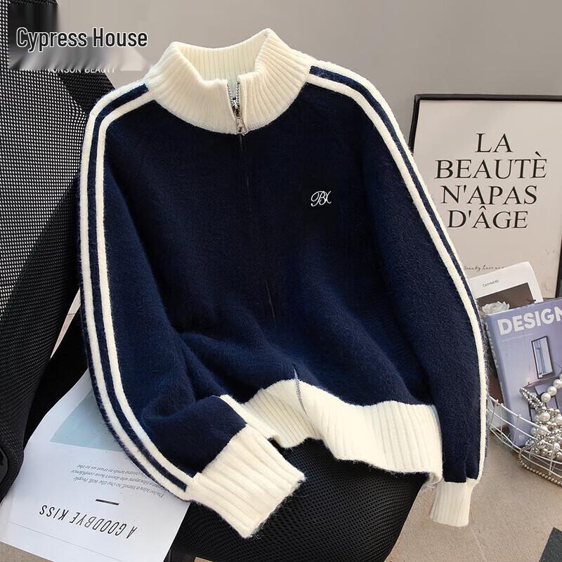 

Sibai She Women s Loose Fit Color Block Stand Collar Sweater XL