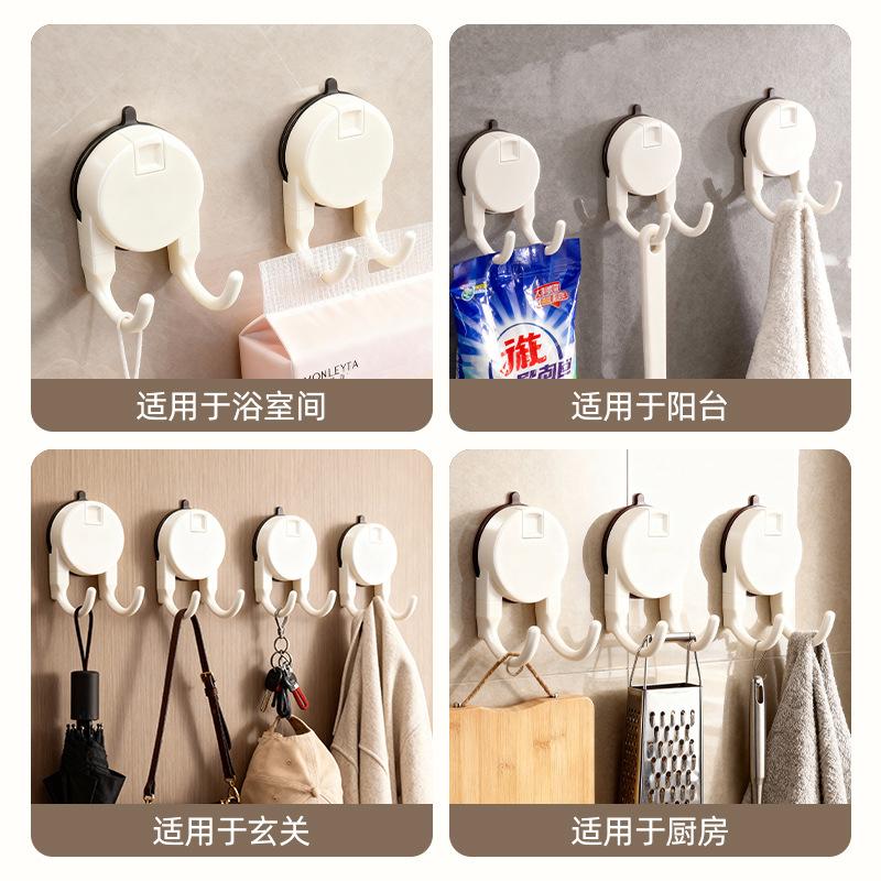 Suction cup paper towel double hook wall-mounted multi-functional strong adhesive hook toilet kitchen bathroom hook