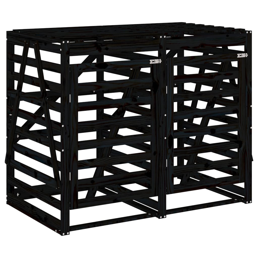 2 Ton Waste Bin Enclosure Black Solid Pine Wood