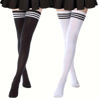 Chaussettes hautes au-dessus du genou pour femmes Chaussettes montantes Chaussettes mi-mollet pour filles Noir Blanc Femmes Rose Chaussettes longues Lot d'une paire