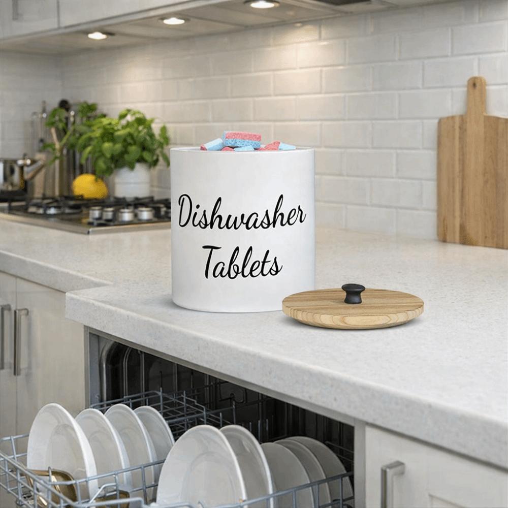 Wide Opening Dishwasher Pod Container Wood Kitchen Storage Box  Apartment