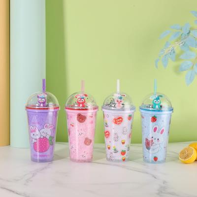 Cartoon Student Creative Portable Portable Cup Summer Outdoor Micro Landscape Straw Plastic Water Cup Bunny Doll Cup
