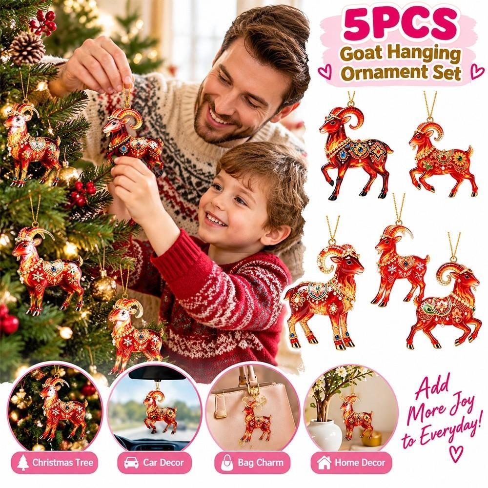 2D Flat Goat Hanging Ornament Set Acrylic Artificial Rhinestone Goat Pendant Shining Simulation Zodiac Goat Souvenir