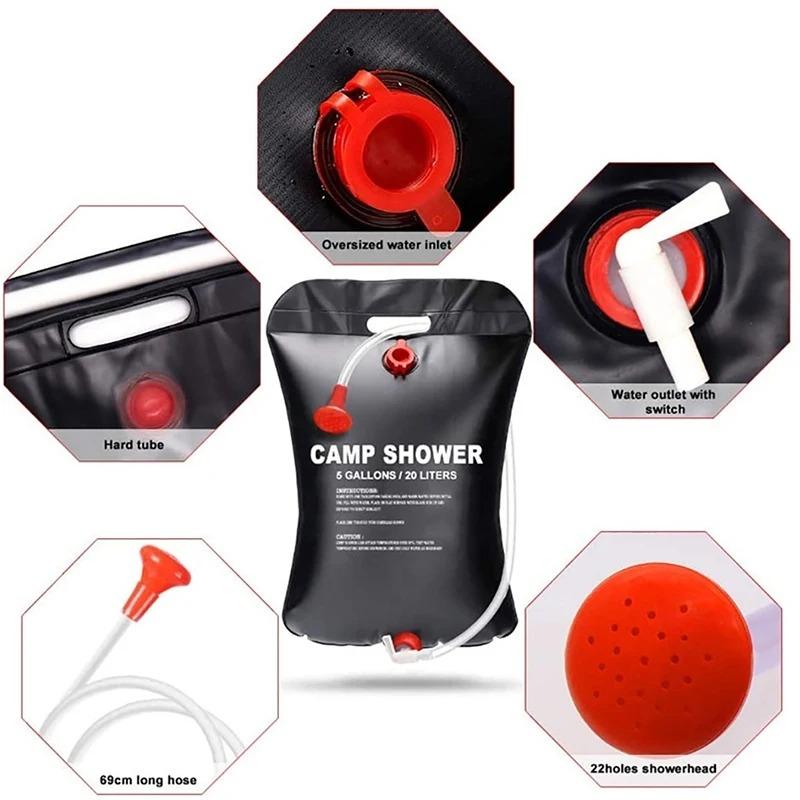 20L Portable Camping Shower Bag With Removable Hose On Off Switchable Shower Head Car Camping Equipment Picnic Water Storage Bag