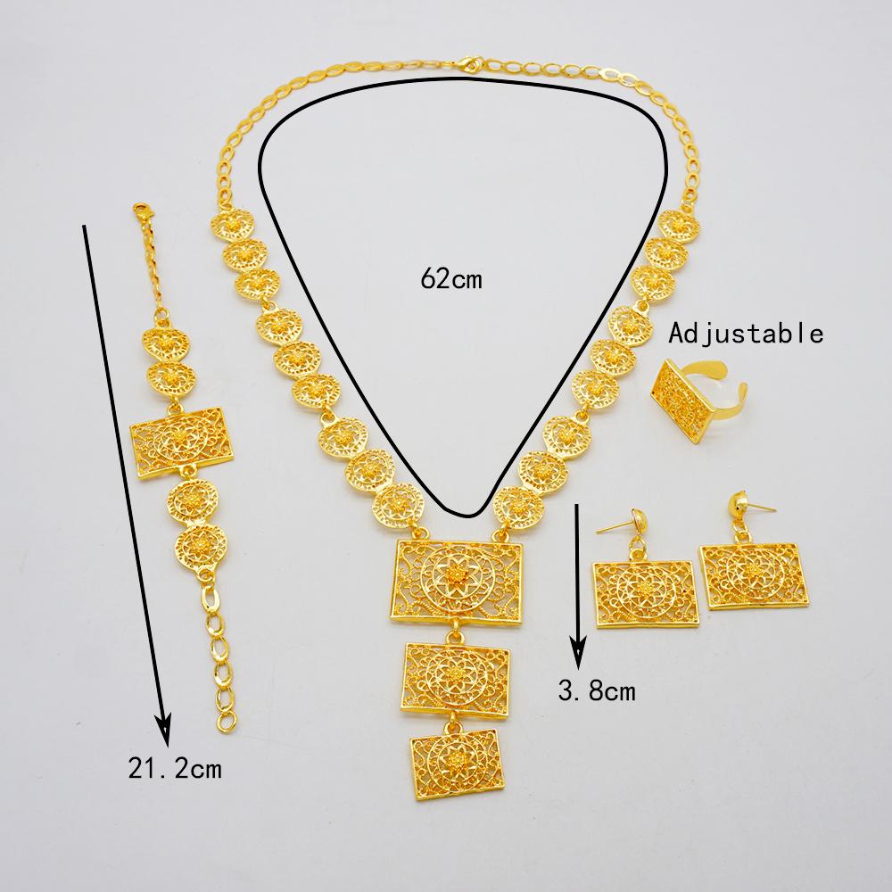 African Indian Women Fashion Jewelry Sets With Gold Color Pendant Necklace Earrings Suitable For Wedding Bracelets Rings