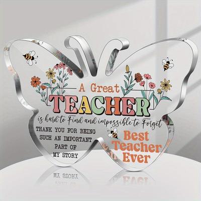 Teacher Appreciation Gift - Acrylic Keepsake Plate, Floral & Bee Design, Desk Decor for Classroom or - Best Teacher Award for Educators, Nurseries, Ho
