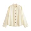 Womens Loose Fit Stand Collar Shirt 2026 Casual Long Sleeve Top Pure Color High Stretch