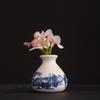 Small Blue and White Porcelains Vase, Mini Chinoiserie Bud Vase, Vintage Ceramic Oriental Handmade Chinese Flower Jardiniere for Home Office Shelf