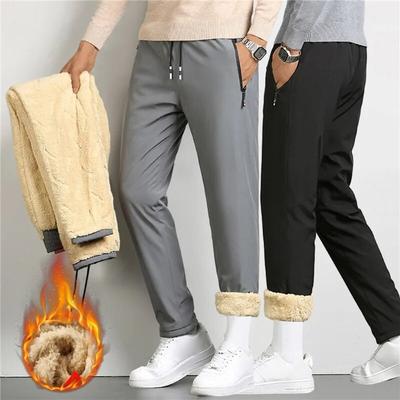 Ανδρικό θερμικό παντελόνι Lambswool, χειμωνιάτικο, βελούδινο, χοντρό φλις, καθημερινό παντελόνι, αδιάβροχο, αντιανεμικό ζεστό βαμβακερό παντελόνι