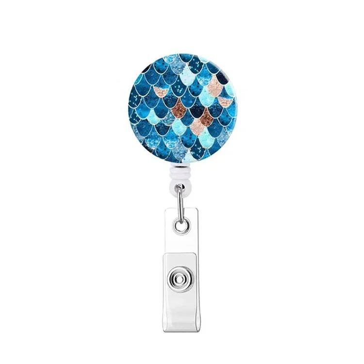 Retractable Badge Holder Reel Clip Marble Print Nurse Exhibition Card Holders Woman Doctor ID Card Chain Clips