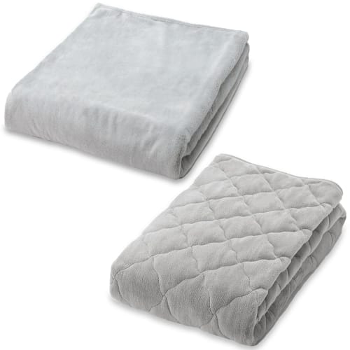 IRIS PLAZA Blanket and Mattress Pad Set, Milky Touch Gray, Warm Blanket and Mattress Pad, Single Size, Gray