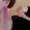 Glamorous Rhinestone Tassel Earrings - Geometric Design, Light Luxury, High-End Style for Women