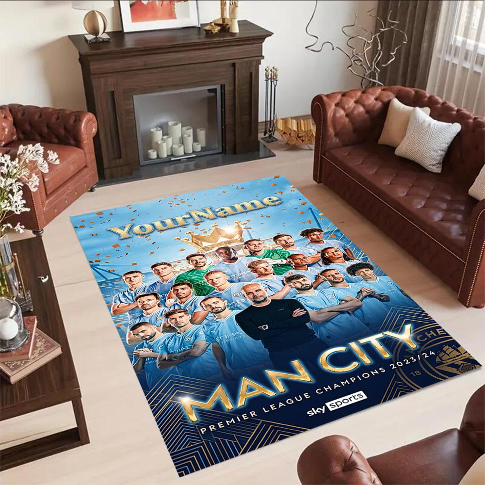 Manchester City Customize Text Floor Rug Office Rug Design for Dormitory Dining Room Foyer Hallway Anti-slip Rug Office home decor Wedding Party Gift
