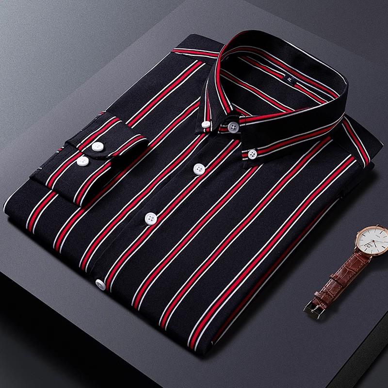 Neu Langarm Gestreiften Shirts Für Männer Business Casual Formale Bluse