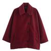 Women Tweed Coat Solid Color Suit Collar Long Sleeve Double Breasted Autumn and Winter Imitation Wool Mid-length Jacket