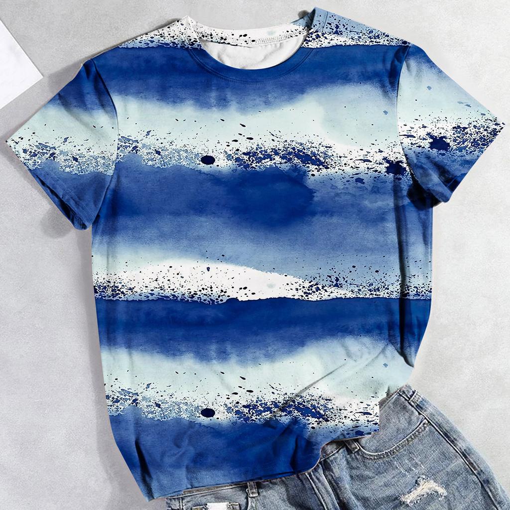 Summer Round Neck 3D Tie-dye Printed Top Fashionable Casual Short Sleeved Women's T-shirts