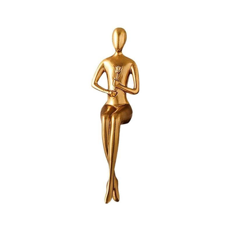 Shelf Sitter Statue Abstract Art Sculptures Matte Gold Sitting Thinker Figurine Seating Display Statue for Consoles Table, Shelf Arrangement and