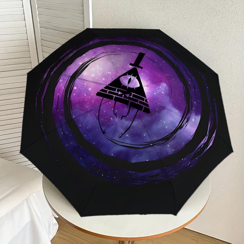 1pc Gravity Falls Bill Cipher Automatic Folding Umbrella - Compact 8-Rib Design, Durable Plastic & Iron, Lightweight for Outdoor Daily Use,  a0929142