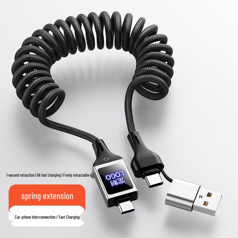 CarPlay Screen Mirroring LED Retractable USB Charging Cable with Custom Logo - Type-C Mobile Data Cable