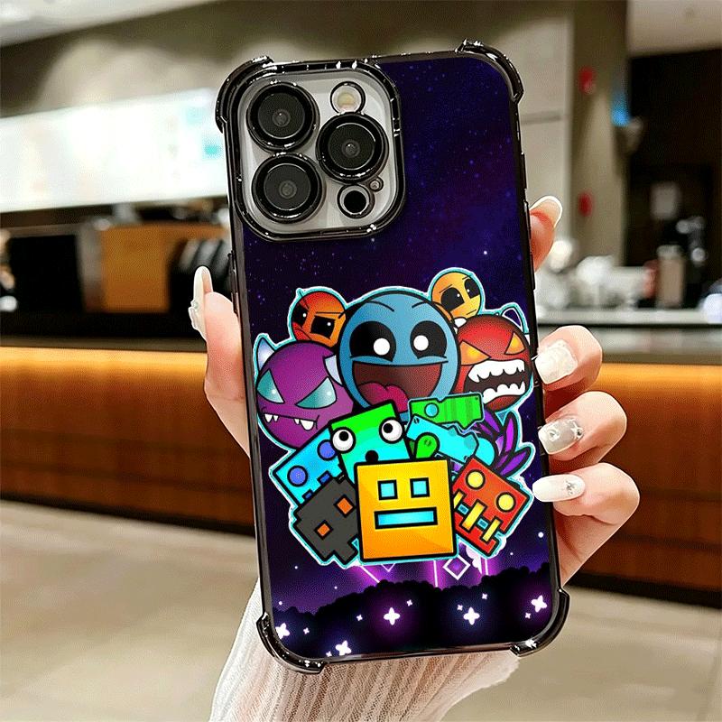 Geometry Dash Game Plating Phone Case For Iphone 16 17 Pro Max Air 16E 14 15 Plus 12 13 Mini Anti-Fall Airabag Cover