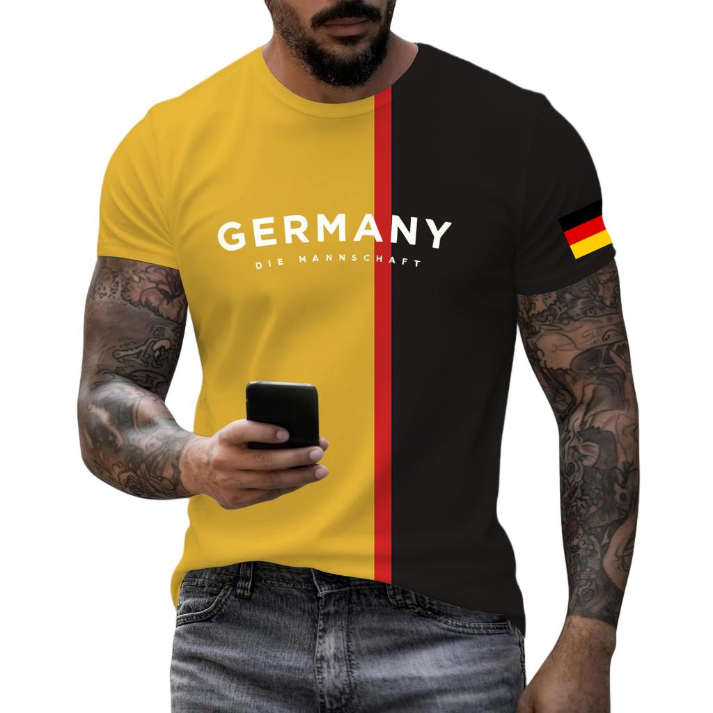 Men's Short Sleeve Crew Neck T-Shirt Germany Graphic Print Split Design Casual Top for Everyday Wear