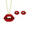 New Luxury Enamel Oil Dripping Red Lips Earrings Necklace Set For Women's Jewelry Party Birthday Gifts