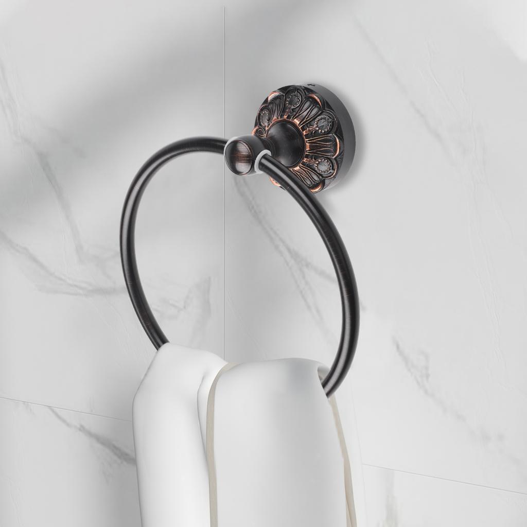 Antique Finish Black Brass Towel Ring for Bathroom and Multiple Room Applications with Complete Installation Set
