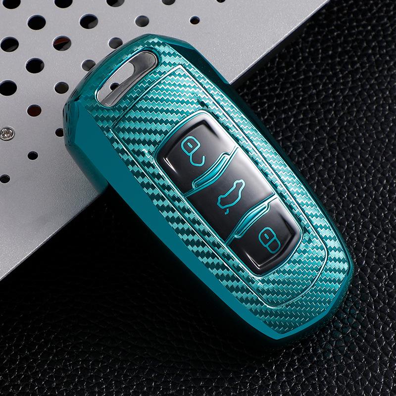 

Geely New Emgrand GS Carbon Fiber Car Key Bag - Electroplated Soft Rubber зелений