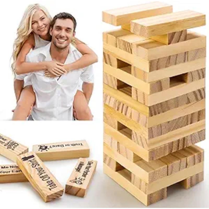 Jeu de couple pour adultes, 48 pièces Jeu de tour de luxure en bois rose pour idées de soirée coquine et cadeaux de couple amusants pour elle, cadeau de jeux d'empilage unique