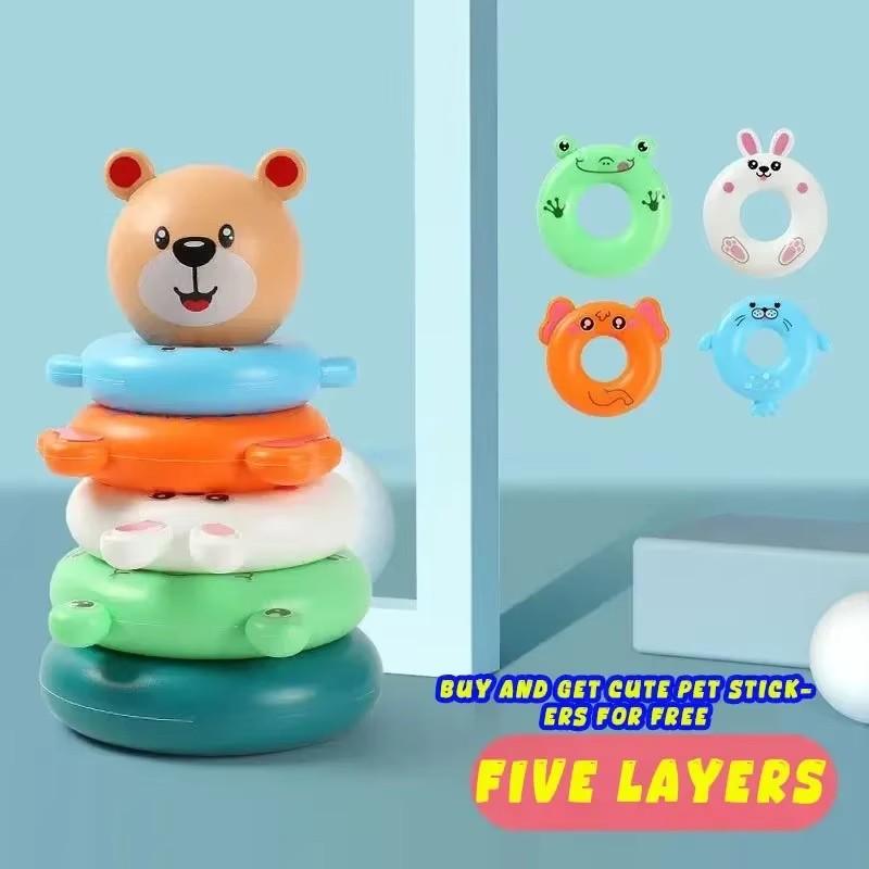 Montessori Rotating Rainbow Tower Baby Stacking Puzzle Toddler Toys Children Motor Skill Game Spinning Stacking Toys 1 To 2 Year