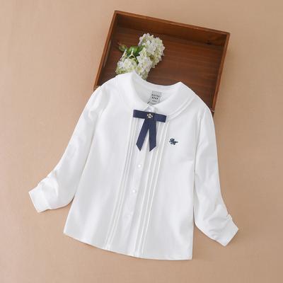 Kids Spring Autumn Long Sleeve Shirt For Children Girls Clothes Baby Tops Tees Cotton Solid Color Exquisite Tie Blouses
