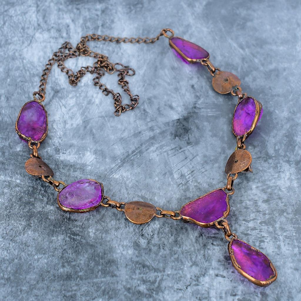 Friendship Day Sale Purple Quartz Stone Copper New Electroformed Chain Necklace VP-113