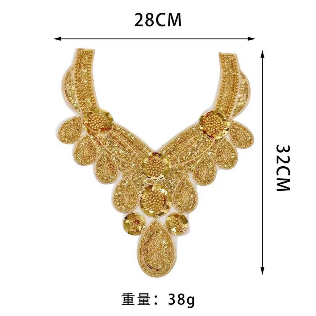Heavy Industry Gold Handmade Bead Sequins Embroidery Decal Water Drop Collar Clothing Dress Dance Clothing Cloth Sticker Accessories