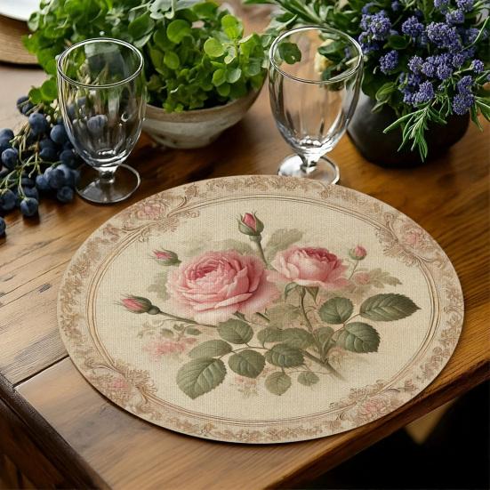 Vintage Blumige Tischsets 4 Stück Nordische Holzuntersetzer, Hitzebeständige Getränkematten, Nicht wellige Kanten Dekoration für Zuhause Rutschschutz Tassen Becher,